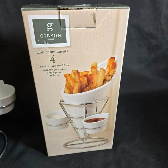 PAIR Gibson Table Compliments 4-Piece French Fry Appetizer Serving Set Ceramic - Picture 9 of 10